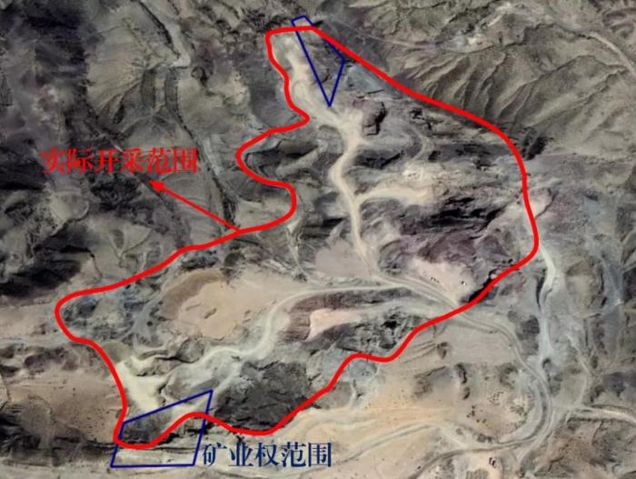 2021年5月的衛(wèi)星遙感影像顯示，白土崗子石料廠礦業(yè)權(quán)面積僅16.65畝，越界開采達(dá)207畝，超出12.4倍