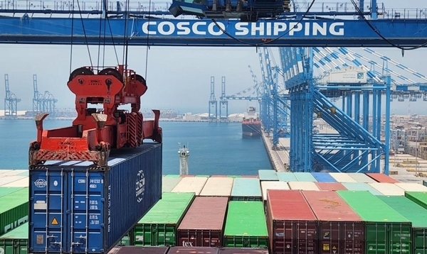 圖為“東方西班牙”輪在裝載貨物。人民網(wǎng)記者 管克江 攝