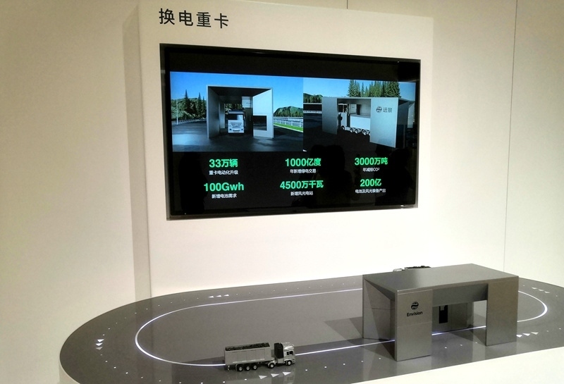 零碳產(chǎn)業(yè)園中換電重卡項(xiàng)目的演示模型。人民網(wǎng)記者 孫博洋攝