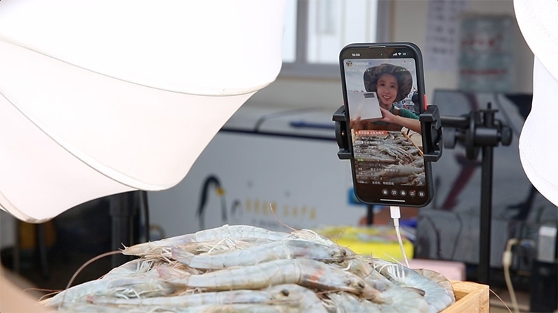 江蘇連云港，村民進行直播銷售。范堯攝