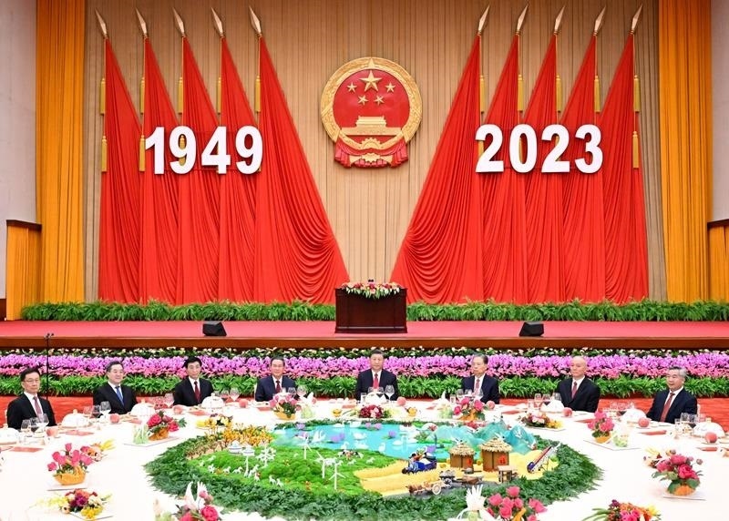 △2023年9月28日，慶祝中華人民共和國(guó)成立74周年招待會(huì)在北京人民大會(huì)堂舉行。
