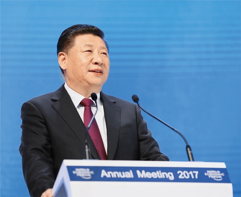 2017年1月17日，習(xí)近平主席在瑞士達(dá)沃斯國際會(huì)議中心出席世界經(jīng)濟(jì)論壇2017年年會(huì)開幕式，并發(fā)表題為《共擔(dān)時(shí)代責(zé)任 共促全球發(fā)展》的主旨演講。