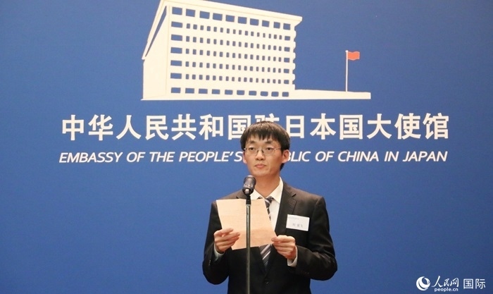 獲獎(jiǎng)學(xué)生代表、大阪大學(xué)博士生劉亞飛發(fā)表感言。人民網(wǎng) 許可攝