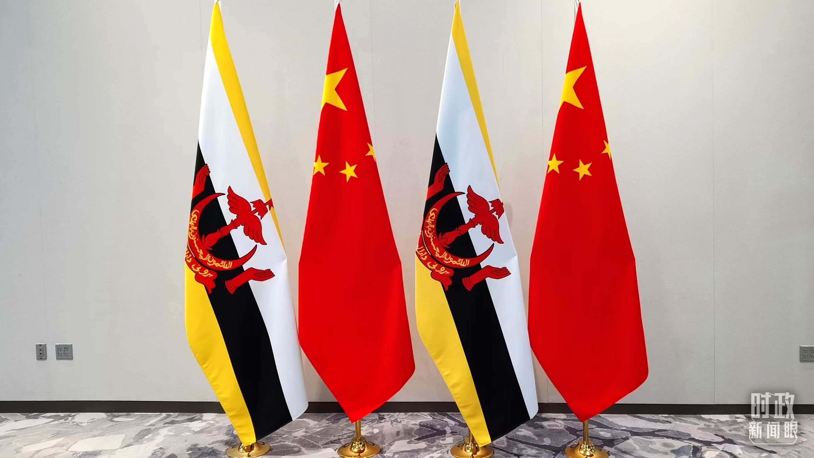 △會(huì)談現(xiàn)場(chǎng)的中文兩國(guó)國(guó)旗。（總臺(tái)央視記者郭鴻拍攝）