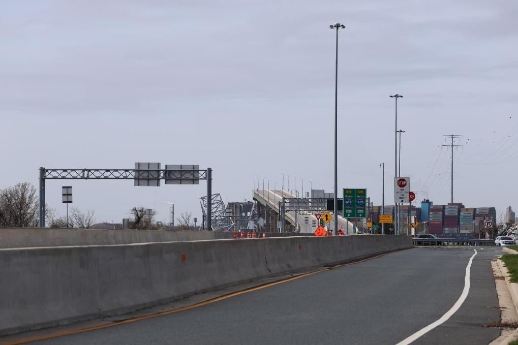 這是3月26日在美國馬里蘭州巴爾的摩拍攝的坍塌的大橋。新華社記者胡友松攝