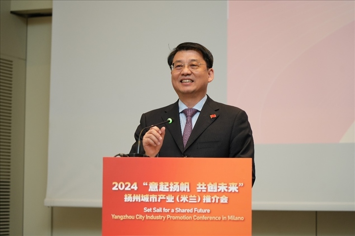 中國(guó)駐米蘭總領(lǐng)事劉侃寄語(yǔ)中意合作揚(yáng)帆遠(yuǎn)行。 主辦方供圖