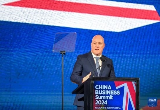 5月20日，新西蘭總理拉克森在奧克蘭出席新西蘭中國(guó)商業(yè)峰會(huì)并講話。新華社記者 郭磊 攝