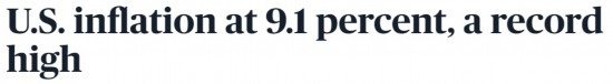 美國公共電視網(wǎng)：美國通脹率曾在2022年6月達到9.1%的創(chuàng)紀(jì)錄高點