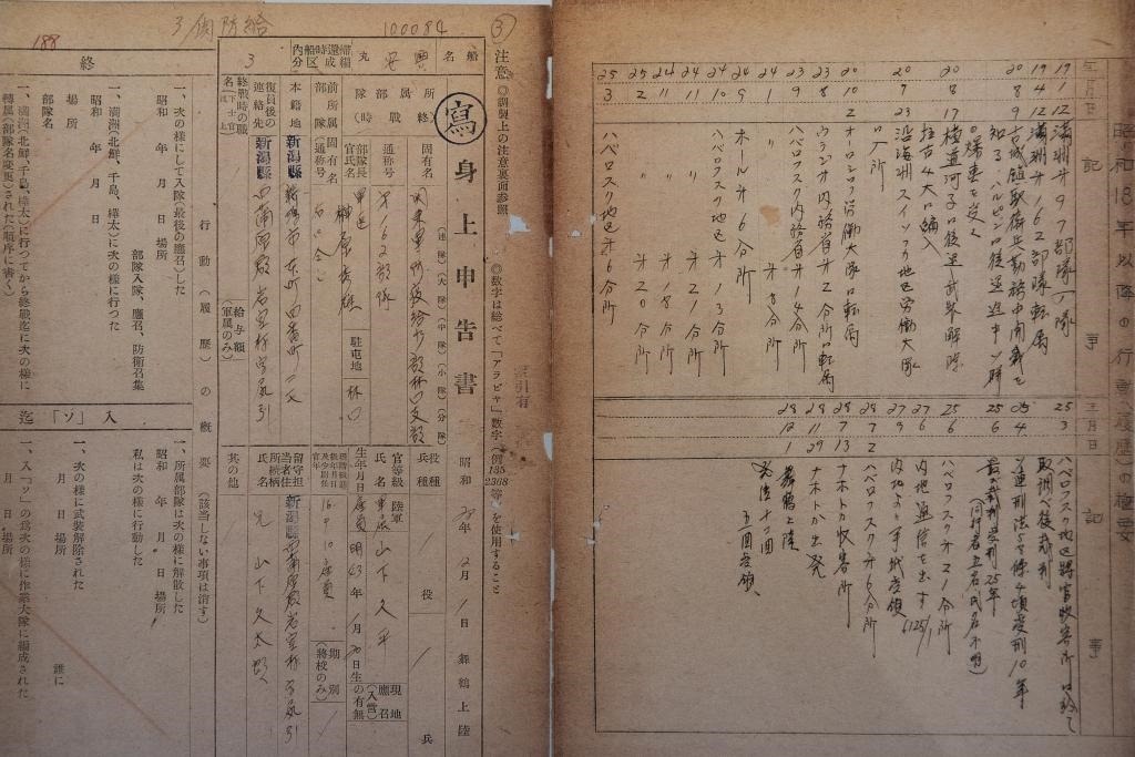 這是7月5日在侵華日軍第七三一部隊(duì)罪證陳列館拍攝的731部隊(duì)林口162支部《身上申告書(shū)》（影印件）。新華社記者 張濤 攝