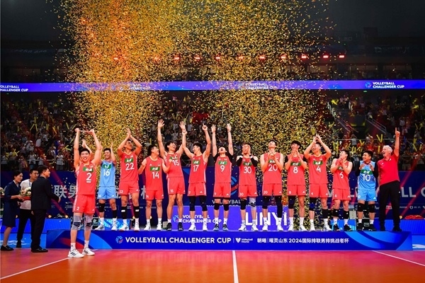 中國隊(duì)奪得2024年國際排聯(lián)男排挑戰(zhàn)者杯冠軍。圖片來源：國際排聯(lián)