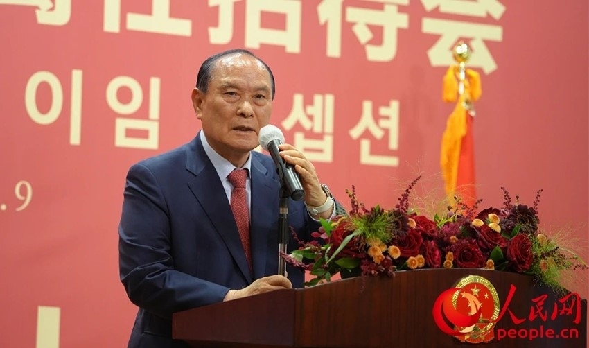 金漢圭在招待會(huì)上致辭。人民網(wǎng) 李帆攝