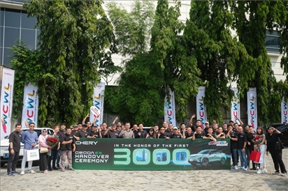 8月3日，中國車企奇瑞在雅加達(dá)舉行活動，慶祝在印尼交付第3000輛電動汽車OMODA E5。奇瑞汽車印度尼西亞銷售公司供圖