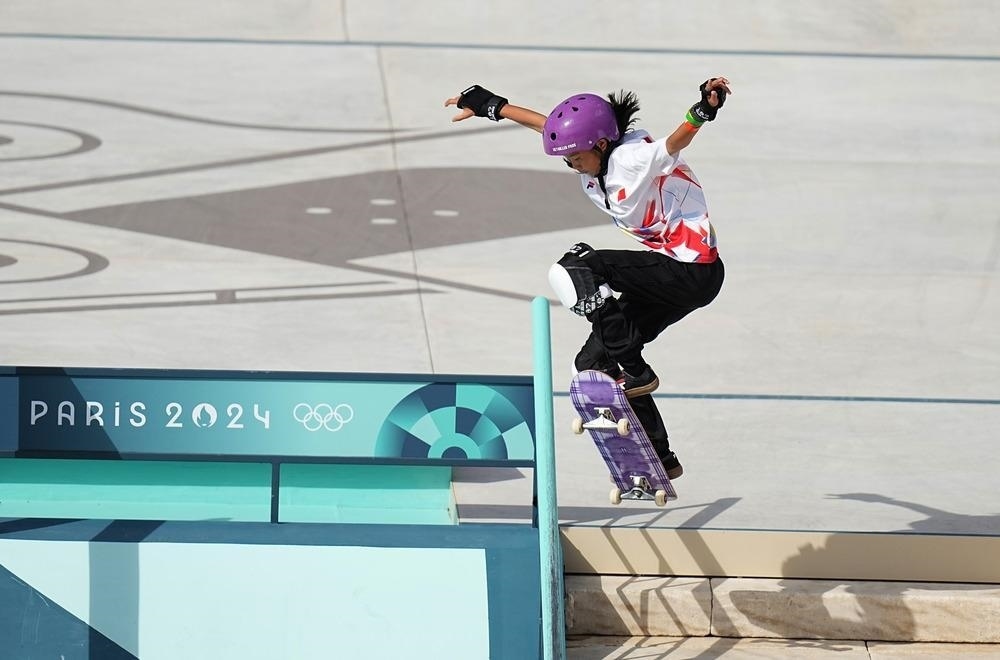 中國選手亮相巴黎奧運(yùn)會滑板比賽 圖片來源：新華社