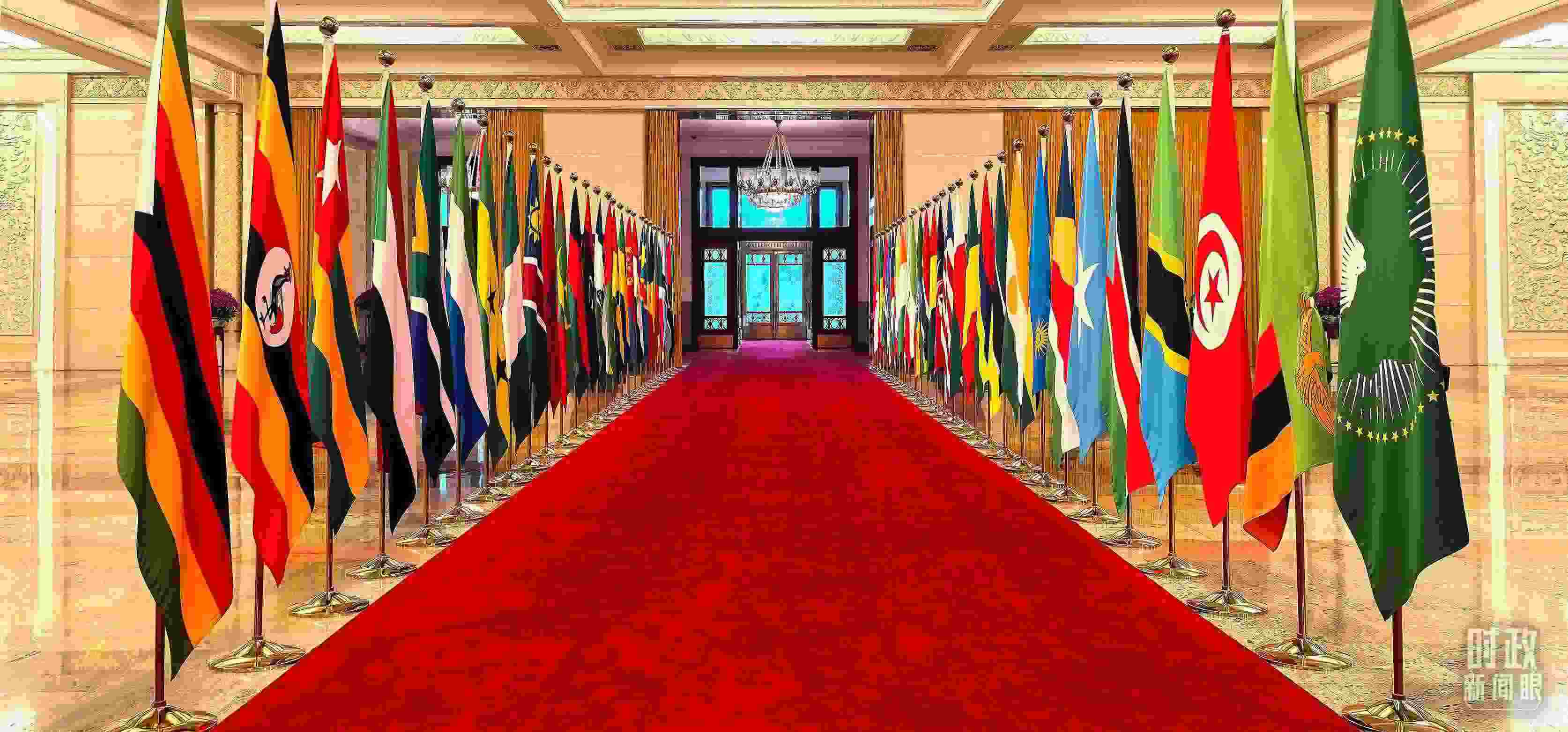 人民大會(huì)堂擺放的旗陣。（總臺(tái)央視記者馬超拍攝）