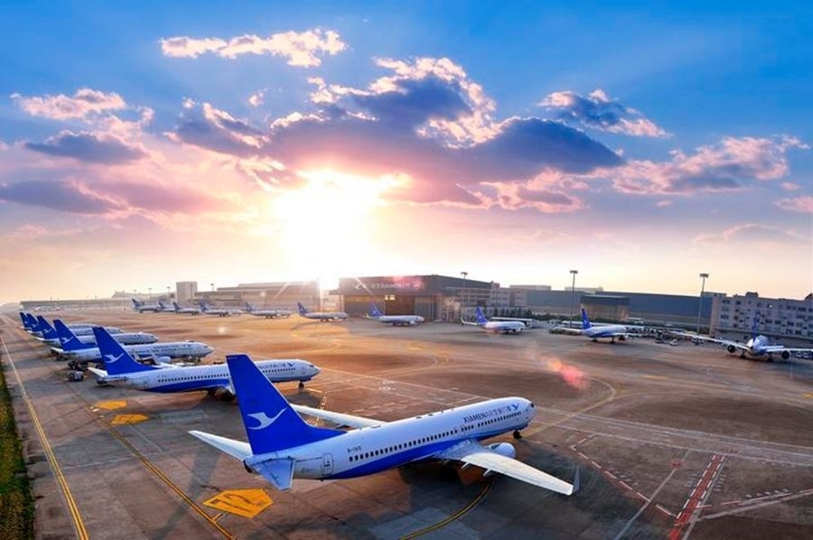 這是如今廈門(mén)航空的機(jī)隊(duì)照片。（廈門(mén)航空有限公司供圖）