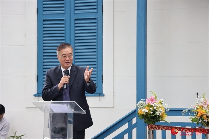 中國駐巴西大使祝青橋在開園儀式上發(fā)表致辭。人民網(wǎng)記者 張志文攝