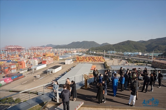 媒體團走進寧波舟山港北侖港區(qū)。環(huán)球網(wǎng)供圖