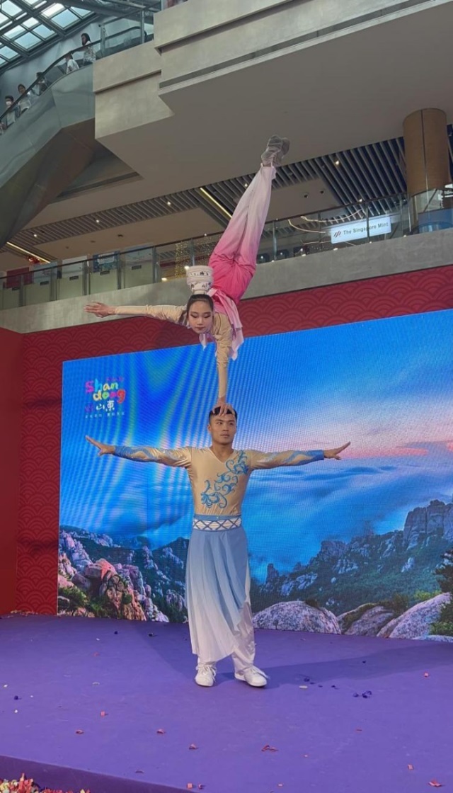 來自中國和新加坡的藝術(shù)團體聯(lián)袂表演了歌舞、器樂、武術(shù)、雜技等多種形式的文藝節(jié)目?；顒又鬓k方供圖