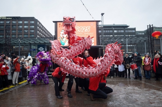 舞龍、舞獅表演。中國(guó)駐芬蘭大使館供圖
