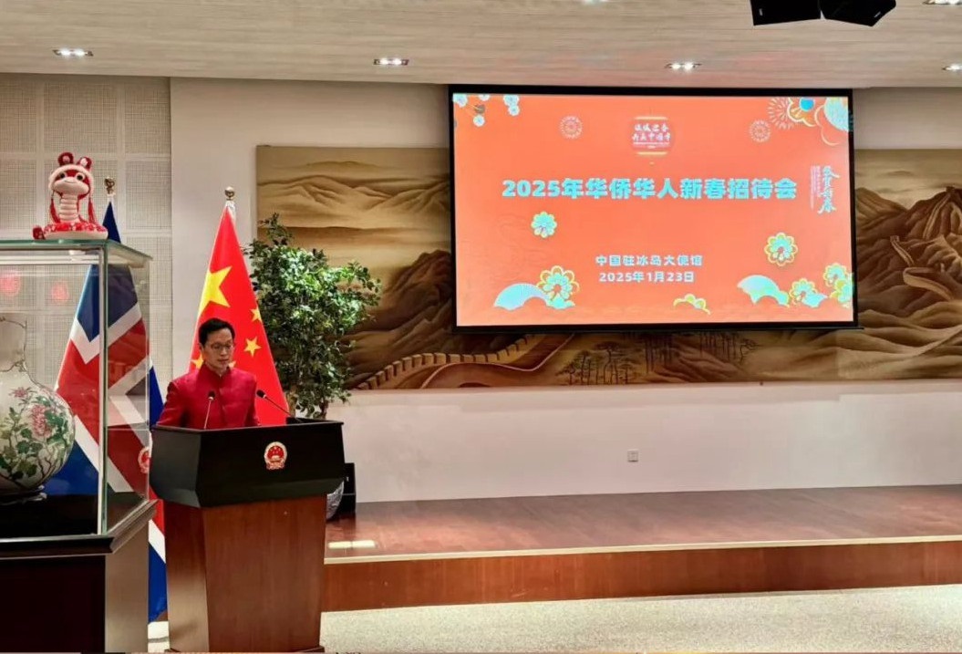 中國駐冰島大使何儒龍致辭。中國駐冰島大使館供圖